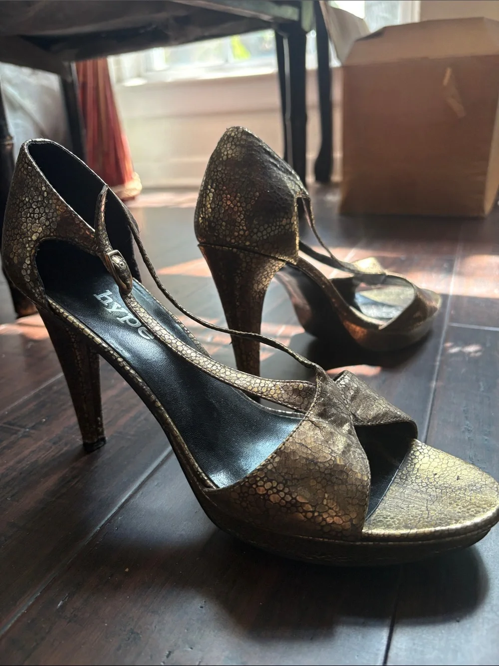 Hype Women's Metallic Gold T-Strap High Heels